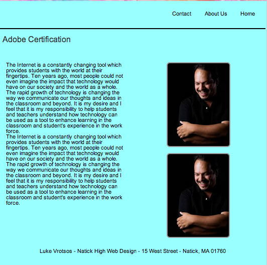 Picture of a basic website with a light blue background and two images.